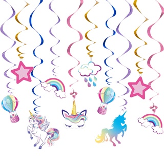 WERNNSAI Einhorn Hängende Wirbel - 21 Stück Einhorn Party Dekorationen Unicorn Spiral Girlande für Mädchen Zubehör für Geburtstagsfeiern Einhorn Themen Party Deko Hängender Streamer