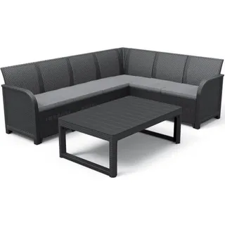 ALLIBERT von KETER - SanRemo Lyon 6-Sitzer-Gartenmöbel - 2-Positionen-Couchtisch - gewebte Rattanimitation - Graphitgrau - Grau