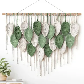 Weldomcor Groß Makramee Wandbehang, Baumwolle Makramee Wandteppich Boho Deko Gewebte Handgemachte Quaste Blatt Tapisserie Boho Wanddeko für Schlafzimmer Wohnzimmer Balkon Kinderzimmer (E)