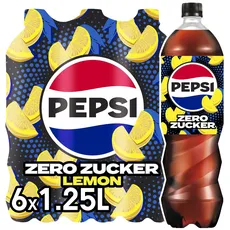 Pepsi Zero Zucker Lemon, Das zuckerfreie Erfrischungsgetränk von Pepsi ohne Kalorien, Koffeinhaltige Cola mit Zitronengeschmack in der Flasche, EINWEG (6 x 1.25 l)