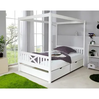 TICAA Himmelbett Lino 140 x 200 cm Kiefer massiv weiß