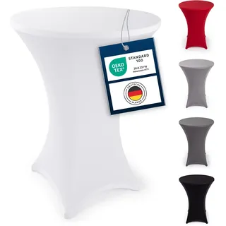 Blumtal Stretch Stehtisch Hussen Bügelfrei - Oeko -TEX zertifizierte Tischhussen für Stehtische Ø 60 – 65 cm - Verstärkung im Fußbereich - waschmaschinengeeignet - Weiß