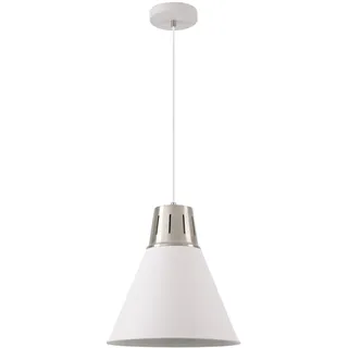 GTV - Pendelleuchte GIANNI Hängelampe Deckenlampe E27 weiß silber Metall Lampenschirm 32 cm höhenverstellbar Esszimmer Wohnzimmer Küche modern skandinavisch