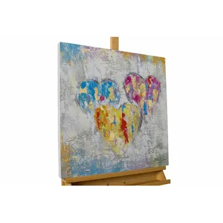 KUNSTLOFT Leinwandbild | 100% Handgemalt | 60x60cm | Gemälde 'Ein Herzenswunsch' | Herz | Bunt Grau, | Wandbild Wohnzimmer