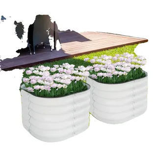 Hochbeet, Aluminium-Zink-beschichteter Stahl, 60x60x43 cm, Rund, Freistehend, 2er Pack