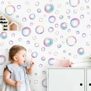 Runtoo Wandaufkleber für Badezimmer, Boho, unter dem Meer, Regenbogenfarben, gepunktet, zum Abziehen und Aufkleben, für Mädchen, Schlafzimmer, Kindergeburtstag, Party-Dekoration