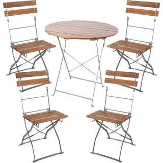 5er Biergarten Set Biergartengarnitur Biergartenmöbel klappbar Ø80cm - Braun, Grau