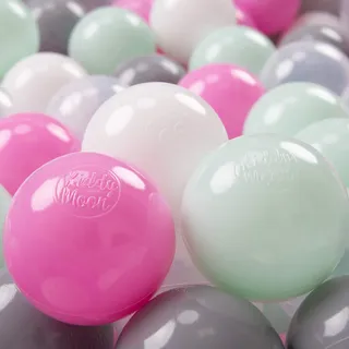 KiddyMoon 700 ∅ 7Cm Kinder Bälle Spielbälle Für Bällebad Baby Plastikbälle Made In EU, Transparent/Grau/Weiß/Rosa/Minze