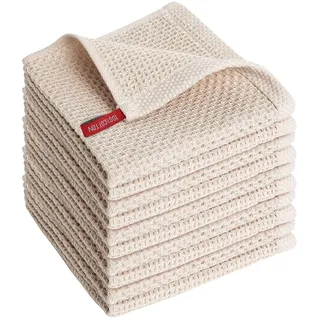 SFTXEY Geschirrtücher 100% Baumwolle (10er Set) 30 x 30 cm Weiche Handtücher Saugfähige Lappen Reinigung Küchentücher, Beige
