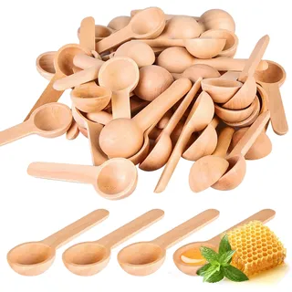 Vegena 100 Stück Holzlöffel Klein, Runde Kochlöffel Holz, Holzkochlöffel mit Kurzem Griff, Gewürzlöffel, für Gewürze, Honig, Kaffee, Salz, Marmeladengläser, Zucker, Kinder (6.8 cm)