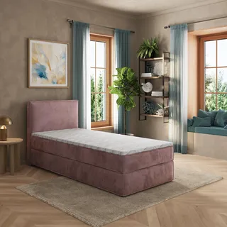 Masseno Boxspringbett PELLIO 100x200 cm Komplett-Set mit Bonell Matratze und Topper, Polsterbett mit Bettkästen -Lila, MONOLITH 62 - Lila
