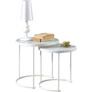 Idimex Couchtischset Leyre 2er Set weiß , Weiß , Glas , Vintage , Oval,Rund , 50x50x50 cm , Wohnzimmer, Wohnzimmertische, Couchtische