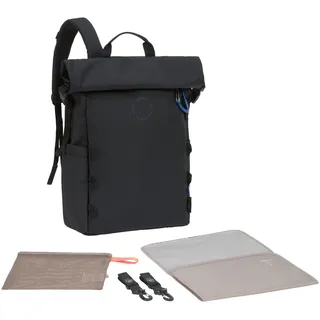 Lässig Wickelrucksack Wickeltasche Rucksack mit Wickelunterlage, Kinderwagenbefestigung, Flaschenhalter nachhaltig produziert/GRE Outdoor Rolltop Backpack, black