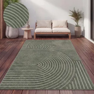 Outdoor Teppich Wetterfest Balkon Wohnzimmer Skandinavisches Boho Einfarbig Grösse 160x220 cm - Grün