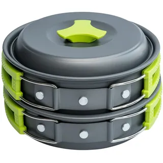 MalloMe Camping Kochgeschirr Mess Kit Gear – Camp Zubehör Ausrüstung Töpfe und Pfannen Set 1L 1 Liter Topf