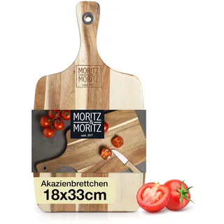 Moritz & Moritz Schneidebrett Holz 33x18cm - Holzschneidebrett aus massiver Akazie - Servierbrett Holz für Käseplatte - Holzbrett Küche langlebig, messerschonend, leicht zu reinigen