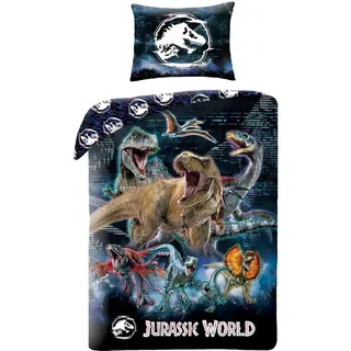 Halantex JURASSIC Dinosaurier T-REX - Bettwäsche-Set Bettbezug 140 x 200 cm mit Kissenbezug 70 x 90 cm - 100 % Polyester mehrfarbig
