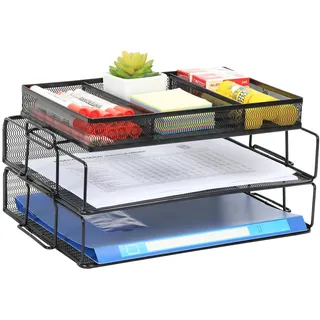 EasyPAG 3 Stück A4 Stapelbar Metall Büro Schreibtisch Organizer Dokumentenhalter Aktenablage Zeitschriftenhalter Briefablage Papier Magazin Organisator,Schwarz