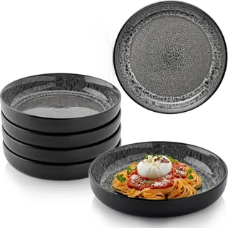 Sänger Pastaschalen SET Sydney - 6 teilig aus Steingut , Grau , Keramik , kratzfest , Geschirr, Teller, Pastateller