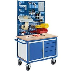 Werkbankwagen Profi, 1 Schrank, 4 Schubladen, 2 Lochmodulplatten, 1 Schlitzmodulplatte