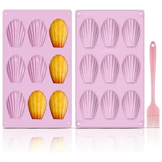 GlasFlength Madeleine Backformen Silikon, 2 PCS Madeleines Bärentatzen Backform 9 Hohlräume mit Silikonpinsel Wiederverwendbar für Madeleine Kekse Kuchen Schokolade SüßIgkeiten EiswüRfel (Lila)
