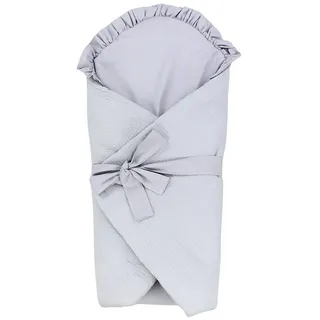 TupTam Unisex Baby Einschlagdecke mit Schleife, Farbe: Musselin/Hellgrau, Größe: 70 x 70 cm