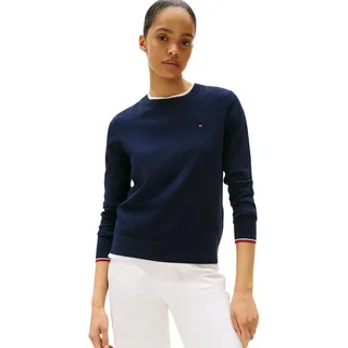 Tommy Hilfiger Damen Pullover Jersey Fine mit Rundhalsausschnitt, Blau (Dark Night Navy Gs), S