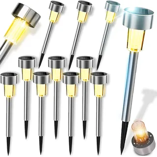 Solarlampen für Außen aus Edelstahl 12-tlg, LED Solarleuchte, Bodeneinbaustrahler Solar Bodenleuchte, Bodenlampe, Wetterfest, Kaltweiß Retoo