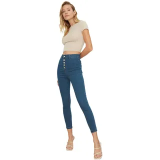 TRENDYOL Damen Basic High Waist Jegging Jeans, Blau, 38 EU