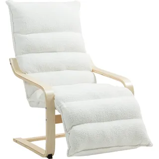 HOMCOM Relaxsessel, Loungesessel gepolstert Sessel mit verstellbarem Fußteil, Sherpa-Fleece für Wohnzimmer Schwingstuhl mit Armlehne, Lesesessel Weiß - Weiß
