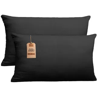 NatureMark 2er Set Jersey Kissenbezüge – Elastisch, weich, atmungsaktiv und hautfreundlich – Waschbare Kissenhülle - 40x80 – Schwarz
