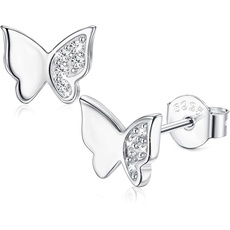 ADRAMATA Ohrstecker Silber 925, Mädchen Ohrstecker Schmetterling, Minimalistische Schmetterlings-Ohrringe, Schmuck für Geburtstagsgeschenke