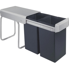 WESCO Double-Boy Einbau-Abfallsammler aus Kunststoff in der Farbe Anthrazit zum Ausziehen mit 2 herausnehmbaren 15 Liter Abfalleimer, 755611-11, Anthrazit-Schwarz