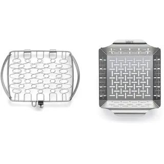 Weber 6470 Grillkorb 21.1 x 17.5 cm, Fisch- und Gemüsehalter & 6481 Deluxe Gemüsekorb 19x24 cm, Grillkorb, für Fisch, Fleisch und Gemüse, aus Edelstahl