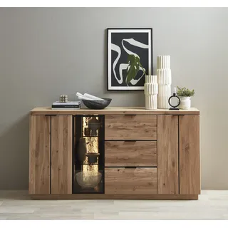 Sideboard INNOSTYLE "Donna Sideborad, 180x93x48 (BxHxT)", wildeiche bianco, anthrazit, B:180cm H:93cm T:48cm, ABS-Kunststoff, Aluminium, Glas, Holzwerkstoff, Massivholz, Metall, Sideboards, Sideboard, Beleuchtung optional bestellbar, 3 türig, 3 Schubkasten, Softclose
