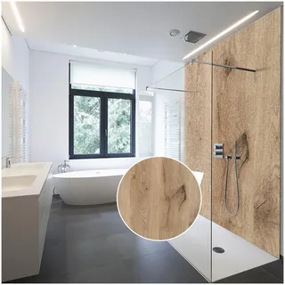 WALLando Premium Duschrückwand 250 x 100 cm Schwarzwaldeiche Hell | Einfach zu montierende Wandverkleidung für Dusche & Bad – Hochwertige PVC-Duschwand in Holzoptik, seidenmatt