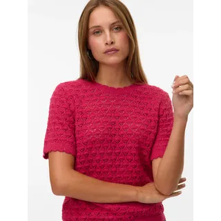 Stricktop VERO MODA "VMJAQUELINE SS O-NECK TOP BOO", Damen, Gr. XS, jazzy, Obermaterial: 60% Baumwolle, 40% Polyacryl, unifarben, regular fit normal, Rundhals, Tops Stricktop, mit zartem Muster, Topseller