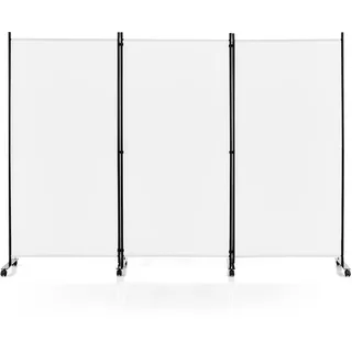 FANTASK Raumteiler auf Rollen aus Stoff, Trennwand faltbar, Paravent 3-teilig, Sichtschutz für Flexibilität und mehr Privatsphäre (Weiß)