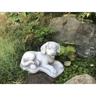 Garten Dekoration Hund Terrasse Stein Figuren Figur Deko Statue Skulptur S103112 - Weiß