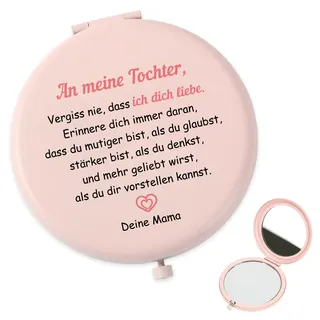 QWZify Tochter Geschenke von Mama Geschenk für Tochter Geburtstagsgeschenk, Rosa Taschenspiegel Kosmetikspiegel Vergrößerungsspiegel Taschenspiegel Klappbar Reisespiegel