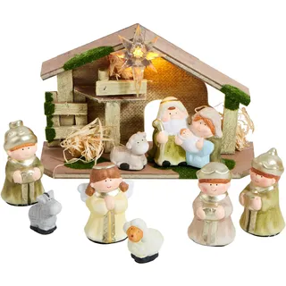 JOYIN 9-teiliges Weihnachtskrippenset mit Weihnachtsgeschichte, kleines Weihnachtskrippenspielset mit Krippe und 8 Figuren, Miniaturspielzeug für Kinder und Kleinkinder, Partydekoration für den Tisch