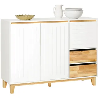SoBuy Sideboard Weiß-Natur , Holzwerkstoff, Holz , 120x90x40 cm , Kleinmöbel, Kommoden, Sideboards