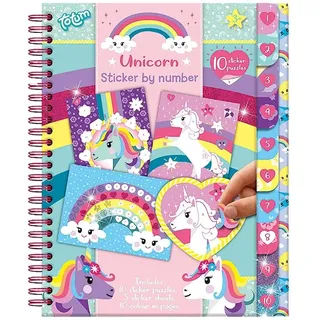 Totum Einhorn Kleben nach Zahlen Stickerheft – 10 Puzzles Kinder 3+ | Kreativer Sticker- & Lernspaß für Kids, zum Kleben, Zählen & Ausmalen, fördert Feinmotorik, Farben, Formen & Fantasie