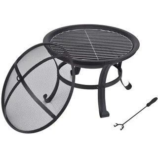 KEKAI Kekai Feuerschale aus Stahl, für den Außenbereich, 2-in-1 mit Grill-Funktion, 40 x 56 cm, Grillrost, Schürhaken und Schutzkappe