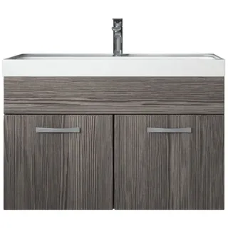 Badezimmer Badmöbel-Set Paso 01 80cm Waschbecken Grau Eiche - Unterschrank Schrank Waschbecken Waschtisch - Grau