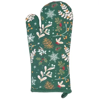 Homescapes Weihnachts-Ofenhandschuh Weihnachtswald, 18/32 cm , Grün , Textil , Baum/Pflanze/Natur , 18x32 cm , Oeko-Tex® Standard 100 , Heimtextilien, Geschirrtücher & Schürzen, Topflappen & Kochhandschuhe