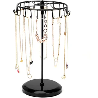 BELLE VOUS Schwarzer Kettenständer Schmuck Drehbar (23 Haken) - H34,8 x B20,5 cm - Ketten Aufbewahrung Hängend - Schmuckbaum für Ketten & Armbänder, Ringe & Ohrringe