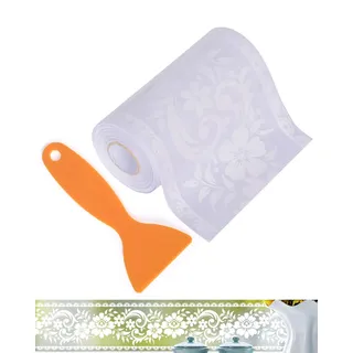 FBBULES Weiße Bordüre Selbstklebend PVC Spitze Tapetenbordüre Transparente Dekorative Wandbordüre für Küche Badezimmer Schaufenster Glastür Spiegel