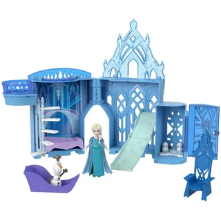 Mattel Disney Die Eiskönigin, Elsas Stapelschloss Puppenhaus-Spielset mit kleiner Puppe und 8 Teilen, inspiriert von den Disney-Filmen Die Eiskönigin“, Reisespielzeug und Geschenke für Kinder, JDP63