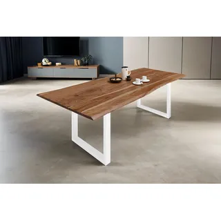Esstisch Baumkante massiv Akazie natur 120 x 80 weiß MILO - Naturbelassen